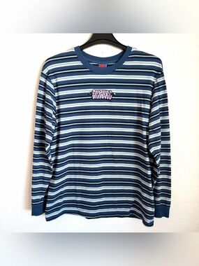 EmpYre Striped Blue Long-Sleeve Tee with Embroidered Logo size Large